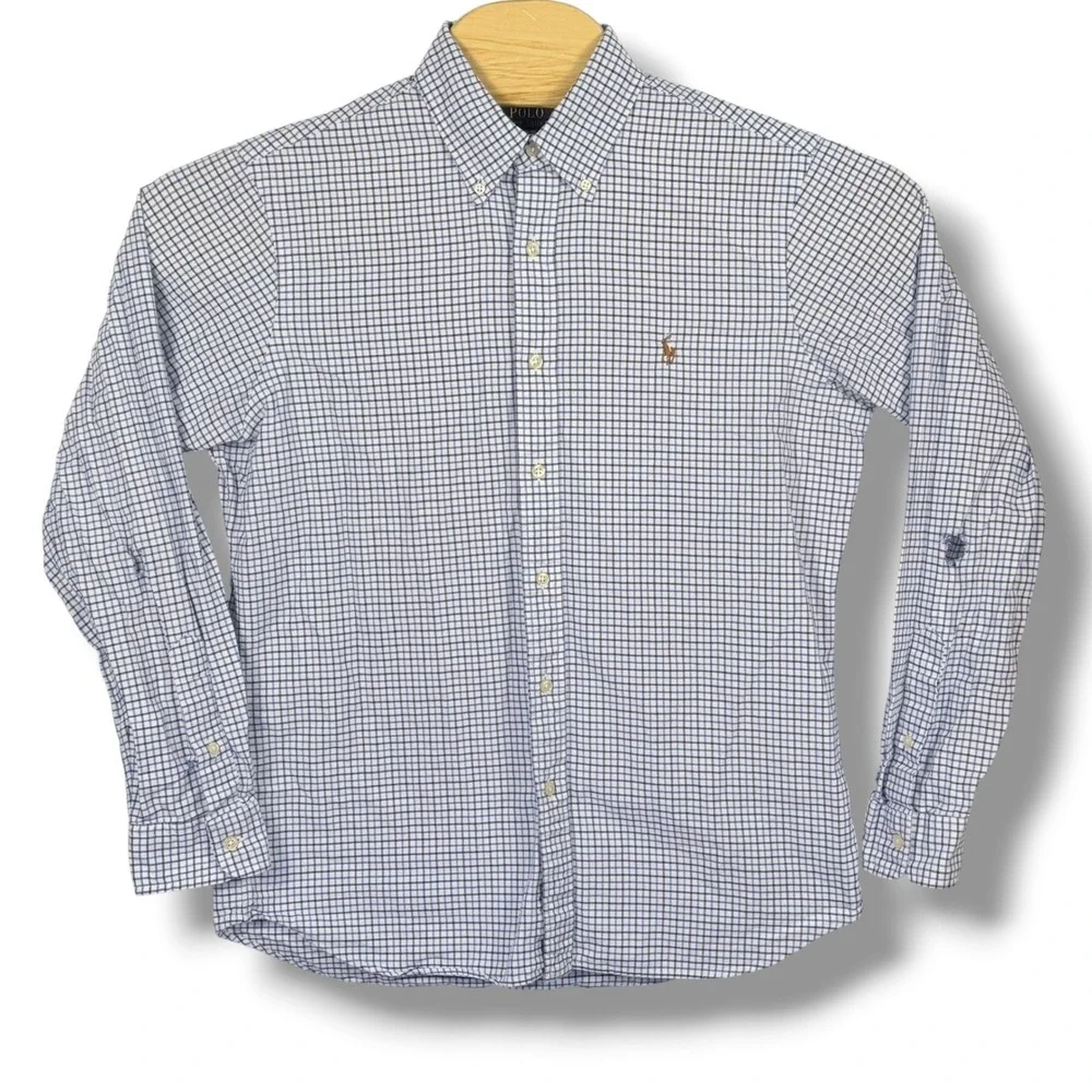 Polo Ralph Lauren Button Down Mens M Blue White Check Classic Distressed Utility
